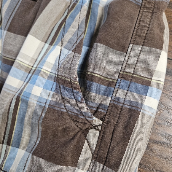 Y2K Abercrombie & Fitch Brown Blue Plaid Heavy Cotton Baggy Cargo Shorts Size 36 - Picture 6 of 10